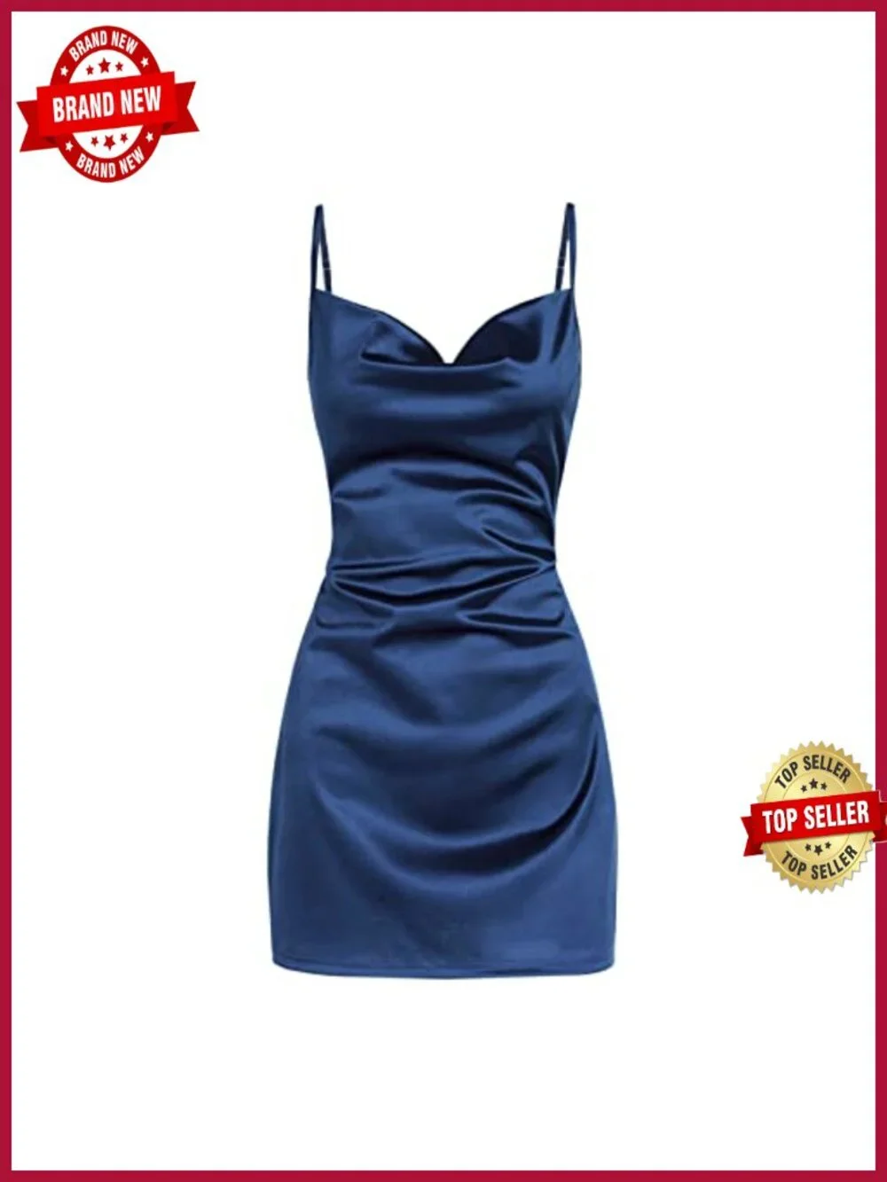 Satin Cowl Neck Spaghetti Strap Mini Slip Dress